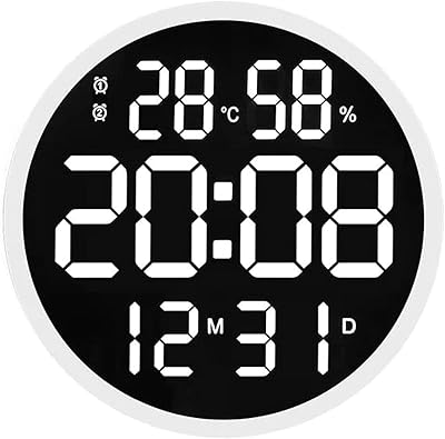 Horloge murale numérique crony avec lumière led, taille 12 pouces, température et humidité