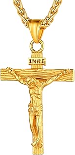 Pendentif crucifix u7 pour homme avec chaîne de baptême, bijoux chrétiens en acier