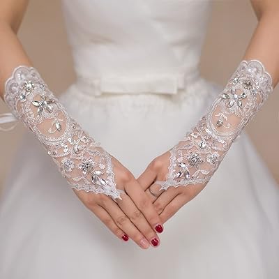 Gants en dentelle, gants en dentelle sans doigts pour mariage, gants courts