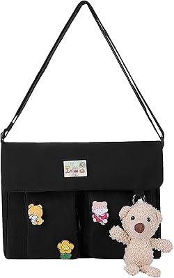 Sac à bandoulière en toile avec épingles kawaii et pendentif pour femmes filles