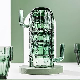 Ensemble de tasses en verre empilables au design élégant de cactus vert