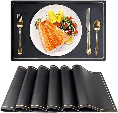 6 sets de table, linge de table pour table à manger, nappe lavable résistante à la chaleur et antidérapante, accessoires de vaisselle pour la maison (noir). DIAYTAR COTE D'IVOIRE, la boutique en ligne généraliste líder en Côte d'Ivoire, offre plus de 300 000 références pour répondre à tous les besoins de ses clients. Avec une sélection impressionnante de produits, DIAYTAR COTE D'IVOIRE est le partenaire idéal pour les achats en ligne. La boutique propose une expérience d'achat praticienne et sécurisée.