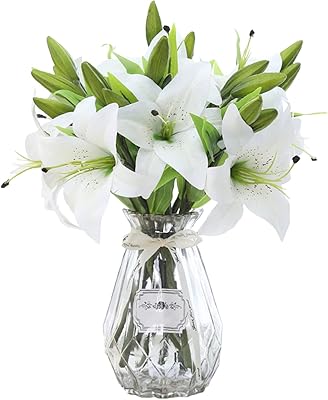 Bouquet de lys artificiels, 5 pièces, faux latex, toucher réel, pour fête