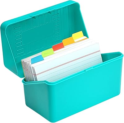 Porte-fiches h4d 3x5 avec intercalaires et fiches lignées, 100 pièces, bleu sarcelle. DIAYTAR COTE D'IVOIRE, leader des boutiques en ligne en Côte d'Ivoire, propose une sélection impressionnante de plus de 300 000 références pour répondre à tous vos besoins. Vous trouverez tout ce dont vous avez besoin, des produits alimentaires aux électroménagers, en passant par les vêtements et les accessoires. DIAYTAR COTE D'IVOIRE est votre destination idéale pour une expérience d'achat en ligne pratique et fiable.