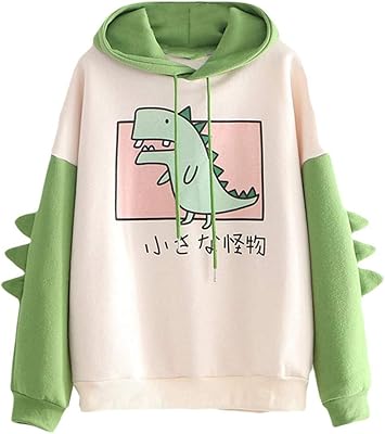 Sweat à capuche de dinosaure de dessin animé pour femmes et filles, sweat-shirt