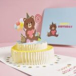 Cartes d'anniversaire 3d, gâteau d'ours de dessin animé, cartes d'anniversaire pliantes pour enfants