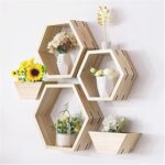 Ensemble d'étagères hexagonales en bois naturel de 5 étagères murales pour chambre, bureau