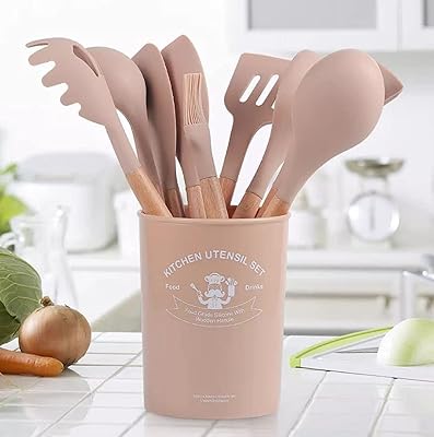 Ensemble d'ustensiles de cuisine en silicone antiadhésif vova de 11 pièces avec manche
