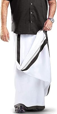 Dhoti double wear en pur coton pour hommes (blanc, taille unique) 4mt