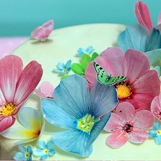 Décorations de gâteaux à fleurs comestibles, lot de 54 fleurs en gaufrettes