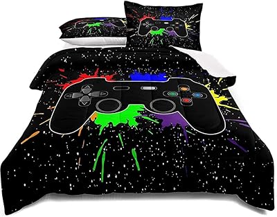 Parure de lit garçon avec motif jeu vidéo, taille double, parure de lit pour chambre d'adolescent, console de jeu, 3 pièces avec 2 taies d'oreiller. DIAYTAR COTE D'IVOIRE est un acteur majeur du commerce électronique en Côte d'Ivoire, garantissant à ses clients une expérience d'achat unique et sécurisée. Avec une présence en ligne significative et un service client efficace, cette boutique en ligne généraliste s'engage à offrir les meilleurs produits et services à ses clients. Elle propose une large sélection de produits à des prix compétitifs.