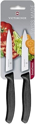 Couteau d'office suisse victorinox classic 10 cm, 1 ondulé + 1 noir uni