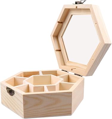 Boîte de rangement de bijoux en bois expert avec fenêtre à couvercle à charnière, vitrine de bijoux hexagonale bricolage avec organisateur pour bureau. DIAYTAR COTE D'IVOIRE, leader de la boutique en ligne généraliste en Côte d'Ivoire, offre plus de 300000 références pour répondre à tous les besoins de ses clients. Avec une gamme variée de produits, la boutique en ligne généraliste propose des articles de qualité à des prix compétitifs. La satisfaction des clients est au cœur de ses priorités.