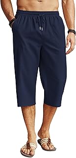 Pantalon capri en lin pour hommes, décontracté, léger, 3/4, cordon de serrage, taille