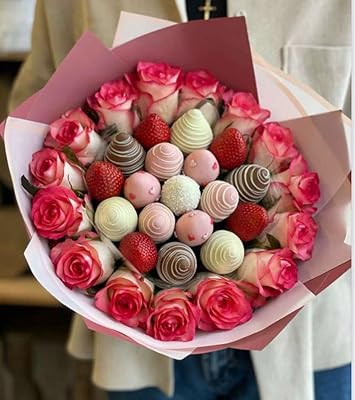 Bouquet de chocolat wow, fraises recouvertes de fleurs, taille standard