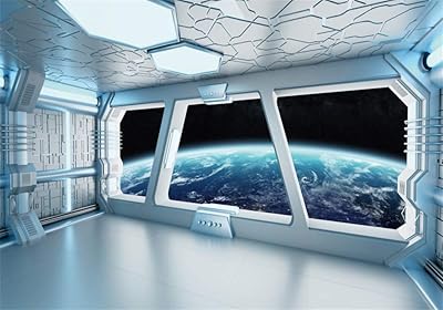10x8 pieds intérieur vaisseau spatial avec fenêtre vue planète terre fond univers exploration