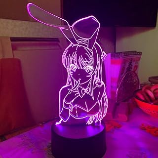 Veilleuse 3d 16 couleurs avec télécommande senpai mai sakurajima kawaii lapin