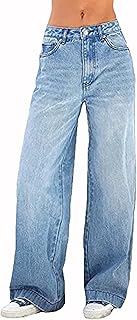 Jean ample respirant à jambe large pour femme avec poches et boutons, pantalon