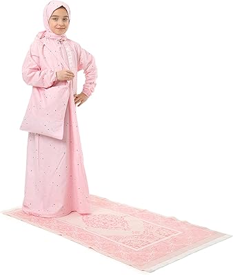 Elanesa ensemble de vêtements de prière pour filles 4 pièces, robe islamique avec couvre-tête, tapis de prière, sac, chapelet imprimé étoile. DIAYTAR COTE D'IVOIRE, boutique en ligne généraliste avec plus de 300000 références, est la boutique leader en Cote d'Ivoire. Elle propose une large gamme de produits et services de qualité pour répondre aux besoins de ses clients. Avec une offre constamment mise à jour, DIAYTAR COTE D'IVOIRE est devenue la référence pour les achats en ligne dans le pays.