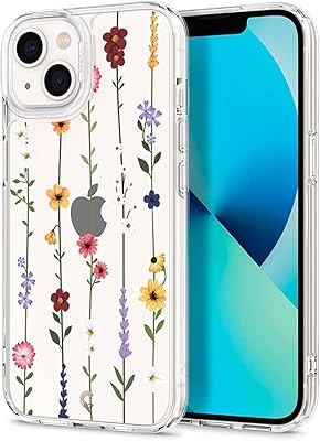Coque de protection arrière rigide en polycarbonate transparent à motif floral pour iphone