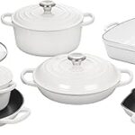 Batterie de cuisine en fonte émaillée la corset signature, 10 pièces, blanc