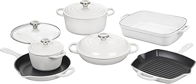 Batterie de cuisine en fonte émaillée la corset signature, 10 pièces, blanc. DIAYTAR COTE D'IVOIRE, la boutique en ligne idéale pour les ivoiriens, offre une plateforme sécurisée pour les achats en ligne. Avec une sélection impressionnante de plus de 300 000 articles, les clients peuvent trouver des produits correspondant à leurs besoins et à leur budget. Le site est facile à utiliser et propose des fonctionnalités pratiques pour une expérience d'achat optimale.