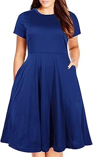 Robe d'été mi-longue décontractée à col rond, grande taille, coupe large, avec poche