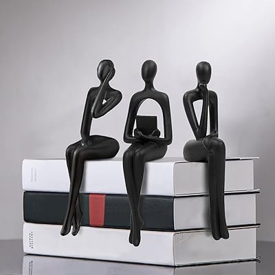Pwbslai 3 pièces décor moderne, sculpture d'art abstrait de penseur assis, statue