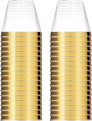 Gobelets jetables en plastique doré à paillettes, gobelets en plastique transparent pour mariage