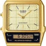 Montre numérique casio pour unisexe, analogique et numérique, avec cadran doré, avec bracelet