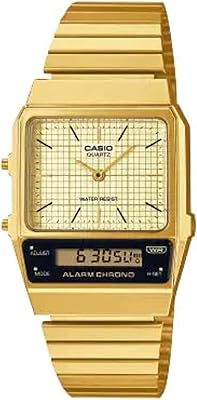 Montre numérique casio pour unisexe, analogique et numérique, avec cadran doré, avec bracelet
