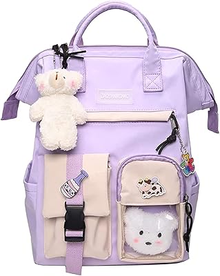 Sac à dos avec épingle kawaii joli sac d'école de couleur pastel esthétique