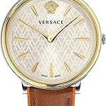 Montre à quartz à trois aiguilles en cuir pour femme versace vbp070017, couleur