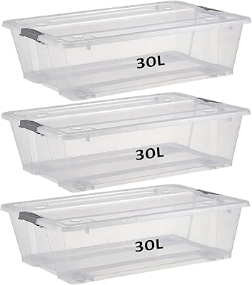 Boîte de rangement premify 30l avec couvercle et roulettes | organisateur mince sous