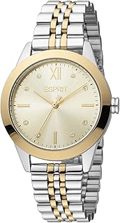 Montre à quartz analogique pour femme, cadran doré, or/argent, es1l317m0095, argent, bracelet