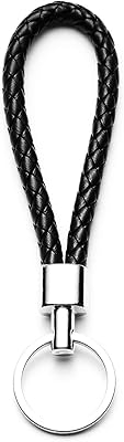 Porte-clés en corde tressée en cuir pu pour porte-clés de voiture, noir, standard