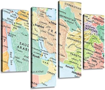 Une peinture d'art mural imprimée sur toile avec cadre, avec un dessin d'une carte du moyen-orient, du golfe persique et du pakistan/afghanistan 2, prête à accrocher, composée de 4 panneaux. DIAYTAR COTE D'IVOIRE, c'est plus de 300 000 références à portée de clic. Nous sommes fiers de nos partenariats avec les plus grandes marques pour vous offrir les meilleures options. Notre équipe est à votre écoute pour vous aider à trouver ce que vous cherchez et vous assurer une expérience d'achat en toute confiance.