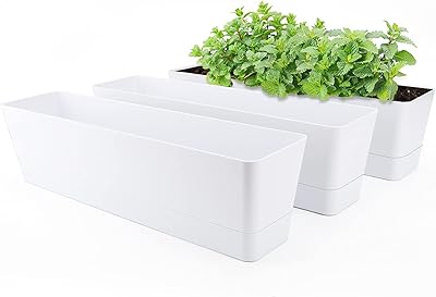Plateaux de jardinières de fenêtre, 3 pièces 16" x 3,5", grandes jardinières d'herbes aromatiques avec plateau et fleurs de cactus succulentes d'intérieur rectangulaires en plastique pour porche, bureau, jardin, extérieur, rebord de fenêtre (blanc). DIAYTAR COTE D'IVOIRE se démarque par sa sélection impressionnante de produits allant des articles ménagers aux accessoires de mode, en passant par les produits alimentaires. Cette variété inégalée lui permet de être la référence pour toute commande en ligne en Cote d'Ivoire. Les clients apprécient également la facilité d'utilisation de son site web.