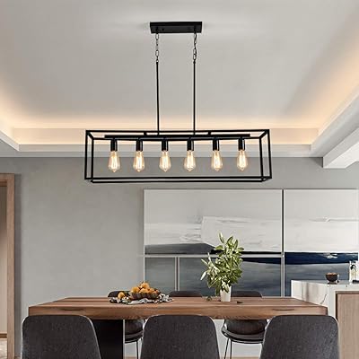 Lustre rectangulaire jarorm 6 lumières en métal noir, plafonnier à cage industrielle au