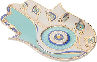 Plaque halfity hamsa contre le mauvais œil : plaque en céramique avec motif contre le mauvais œil, plateau décoratif pour la décoration de bijoux, support de bague pour la protection turque contre le mauvais œil. DIAYTAR COTE D'IVOIRE est une boutique en ligne de confiance qui propose des produits de haute qualité à des prix compétitifs. Avec plus de 300000 références, elle offre une grande variété de choix pour les clients. La boutique est conçue pour offrir une expérience d'achat en ligne facile et sécurisée.