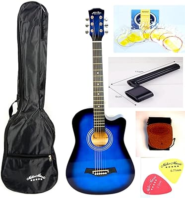 Guitare acoustique mike music taille 38 pouces avec étui, sangle, micros, emballage