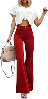 Pantalon large en velours côtelé à taille élastique pour femme l'oilirando