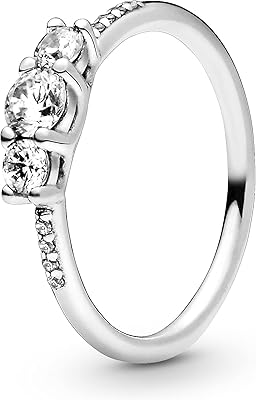 Bague en argent sterling avec trois pierres de zircon transparent pandora jewelry, métal