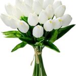 Mandez 20pcs tulipes artificielles en soie blanche pure 13,5" dans un ensemble