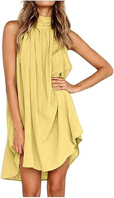 Jqam robe d'été ample à col à bretelles pour femme, mini-robe plissée