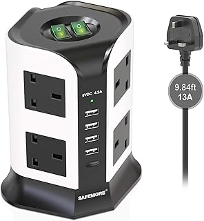 Prise d'extension tour savemore uk 8 prises | 8 prises multiples 1500j protection