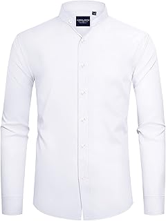 Chemise homme avec col ruban, sans plis, manches longues, col mao, boutonnée