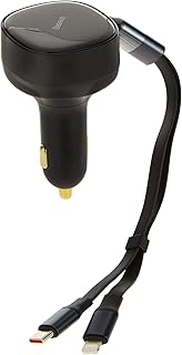 Chargeur de voiture rétractable baseus 30 w 2-en-1 avec câble type-c et lightning