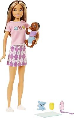 Poupées barbie et accessoires, poupée skipper (cheveux bicolores) avec figurine de bébé