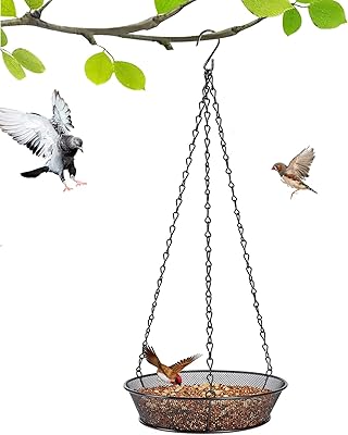 Plateau de mangeoire à oiseaux suspendu en maille métallique décoration de jardin extérieur